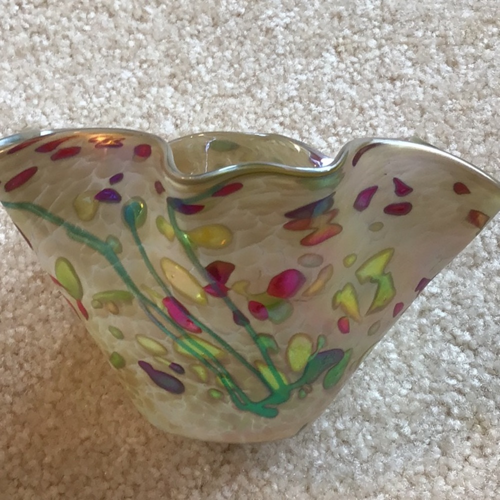 Glass Eye studio Iridescent gold ruffled bowl.